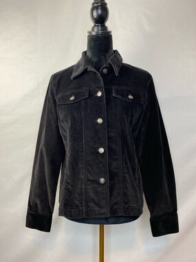 Vintage Y2K Rafaella Black Corduroy Jacket Silver Buttons Size 12